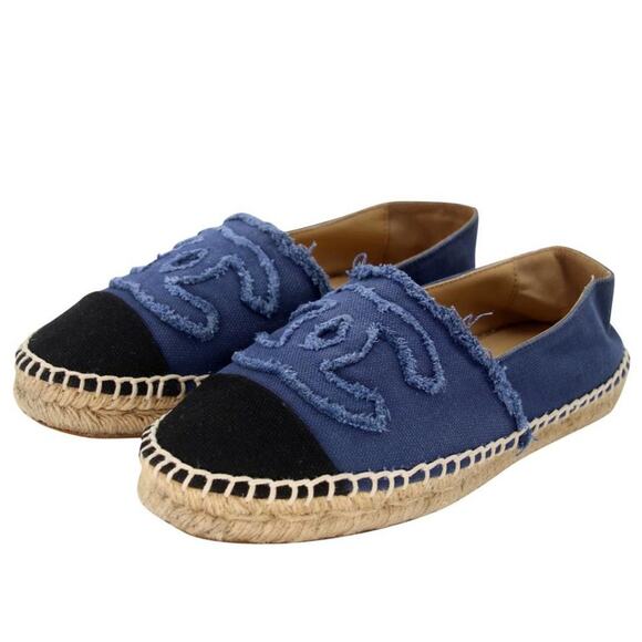 Chanel Espadrille 37 Canvas Linen Raw Edge Cap-toe Flats CC-0717N-0006 - Picture 4 of 11